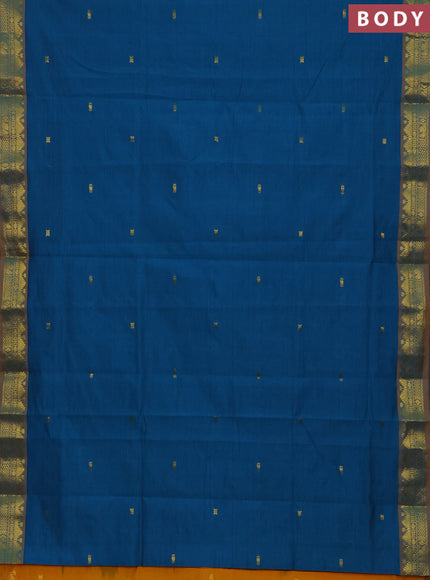 Peacock Blue & Mustard Yellow Semi Silk Cotton Saree - Buttas
