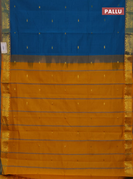 Peacock Blue & Mustard Yellow Semi Silk Cotton Saree - Buttas