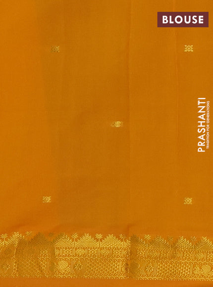 Peacock Blue & Mustard Yellow Semi Silk Cotton Saree - Buttas