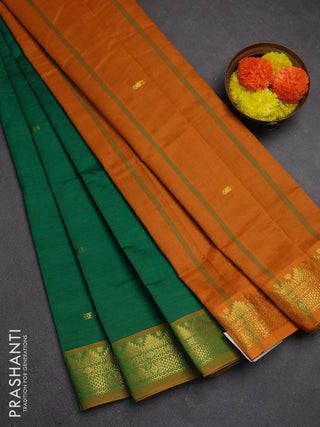 Green & Mustard Yellow Semi Silk Cotton Saree - Buttas