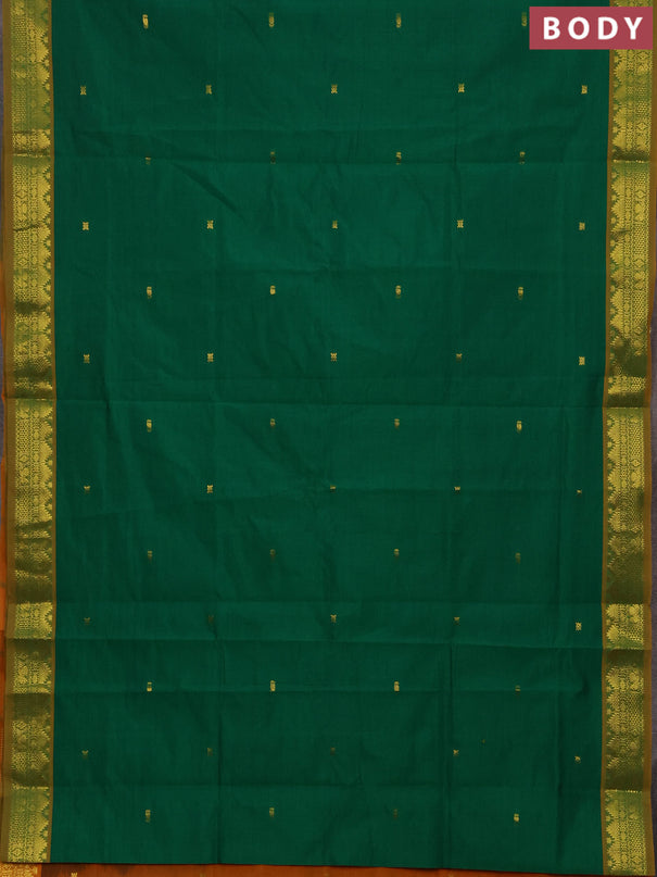 Green & Mustard Yellow Semi Silk Cotton Saree - Buttas