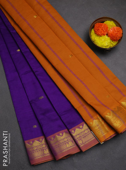 Purple & Mustard Yellow Semi Silk Cotton Saree - Buttas