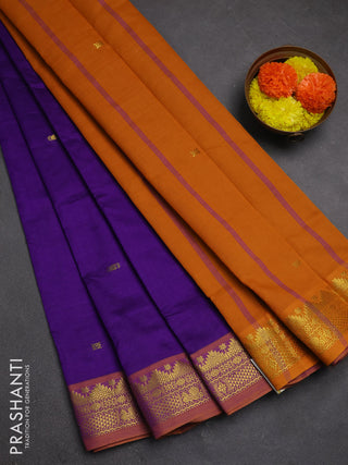 Purple & Mustard Yellow Semi Silk Cotton Saree - Buttas