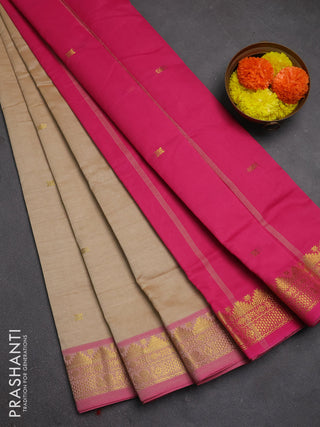 Beige & Pink Semi Silk Cotton Saree - Buttas