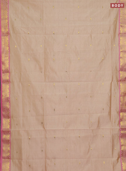 Beige & Pink Semi Silk Cotton Saree - Buttas