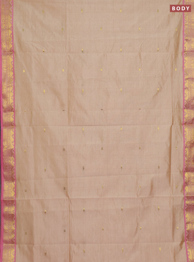 Beige & Pink Semi Silk Cotton Saree - Buttas