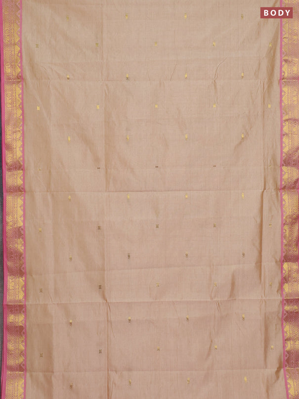 Beige & Pink Semi Silk Cotton Saree - Buttas