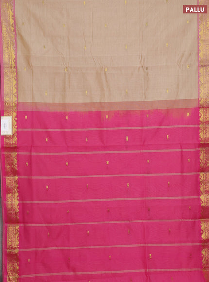 Beige & Pink Semi Silk Cotton Saree - Buttas