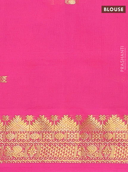 Beige & Pink Semi Silk Cotton Saree - Buttas