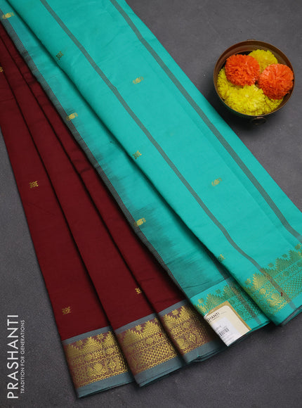 Maroon & Teal Green Semi Silk Cotton Saree - Buttas