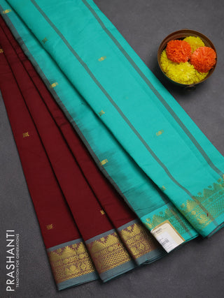 Maroon & Teal Green Semi Silk Cotton Saree - Buttas