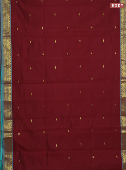 Maroon & Teal Green Semi Silk Cotton Saree - Buttas