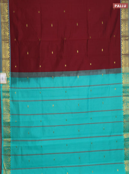 Maroon & Teal Green Semi Silk Cotton Saree - Buttas