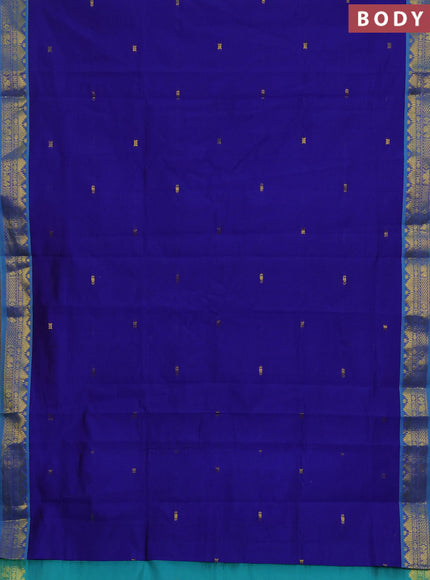 Blue & Teal Green Semi Silk Cotton Saree - Buttas