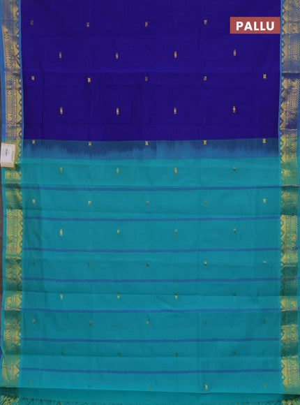 Blue & Teal Green Semi Silk Cotton Saree - Buttas