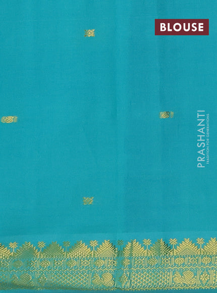 Blue & Teal Green Semi Silk Cotton Saree - Buttas