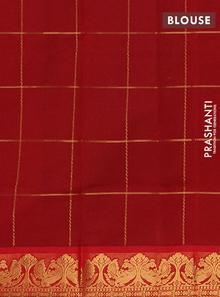 Bottle Green & Maroon Semi Silk Cotton Saree - Checks & Buttas