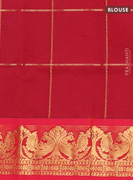 Blue & Red Semi Silk Cotton Saree - Checks & Buttas