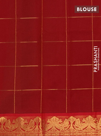 Green & Red Semi Silk Cotton Saree - Checks & Buttas