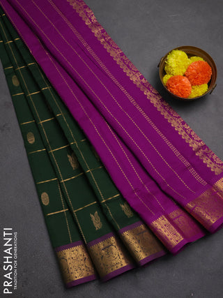 Green & Purple Semi Semi Silk Cotton Saree - Checks & Buttas
