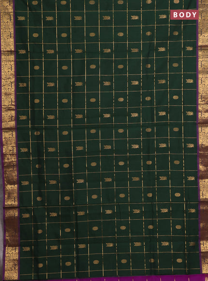 Green & Purple Semi Semi Silk Cotton Saree - Checks & Buttas