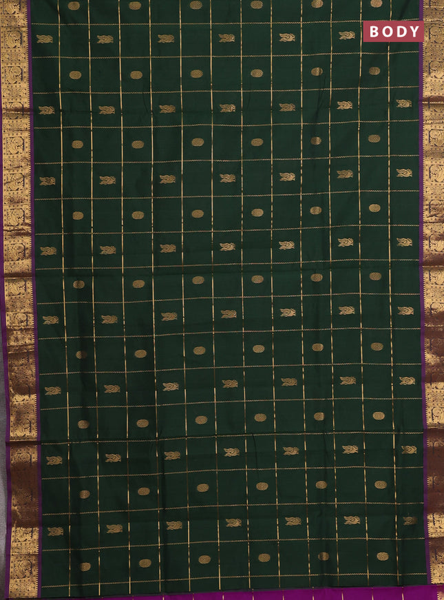 Green & Purple Semi Semi Silk Cotton Saree - Checks & Buttas