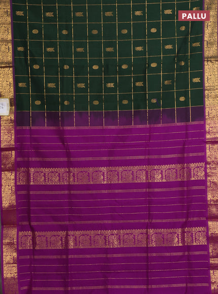 Green & Purple Semi Semi Silk Cotton Saree - Checks & Buttas