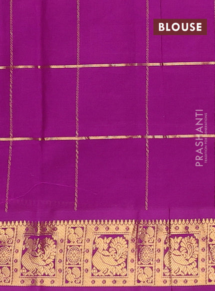 Green & Purple Semi Semi Silk Cotton Saree - Checks & Buttas