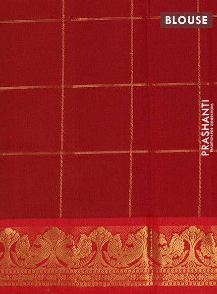 Green & Red Semi Silk Cotton Saree - Checks & Buttas