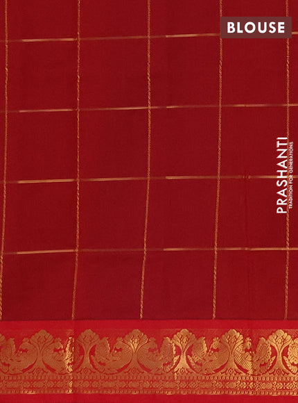 Purple & Red Semi Silk Cotton Saree - Checks & Buttas