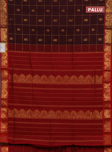 Maroon & Red Semi Silk Cotton Saree - Checks & Buttas