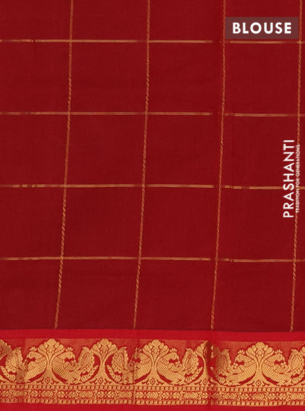 Maroon & Red Semi Silk Cotton Saree - Checks & Buttas
