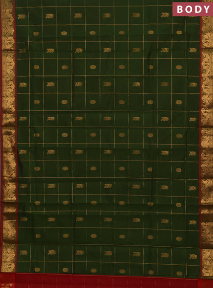Green & Red Semi Silk Cotton Saree - Checks & Buttas