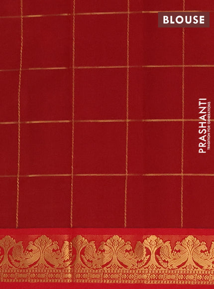 Green & Red Semi Silk Cotton Saree - Checks & Buttas