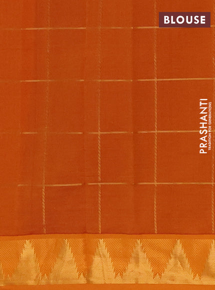 Magenta pink & Orange Semi Silk Cotton Saree - Checks & Buttas