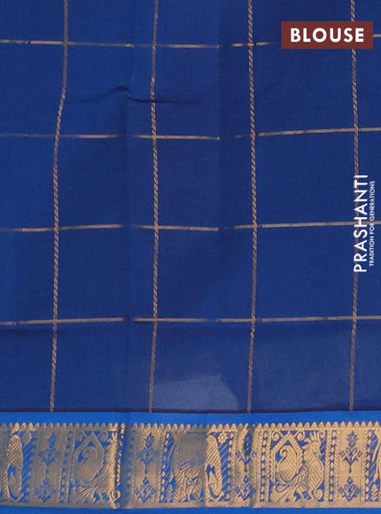 Maroon & Peacock Blue Semi Silk Cotton Saree - Checks & Buttas