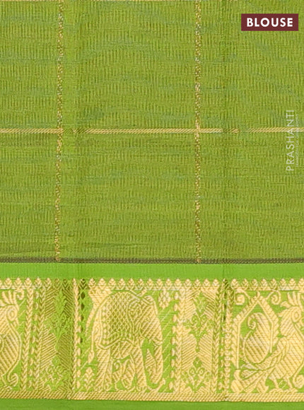 Purple & Green Semi Silk Cotton Saree - Checks & Buttas