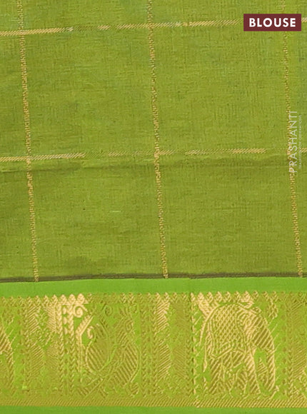 Red & Green Semi Silk Cotton Saree - Checks & Buttas
