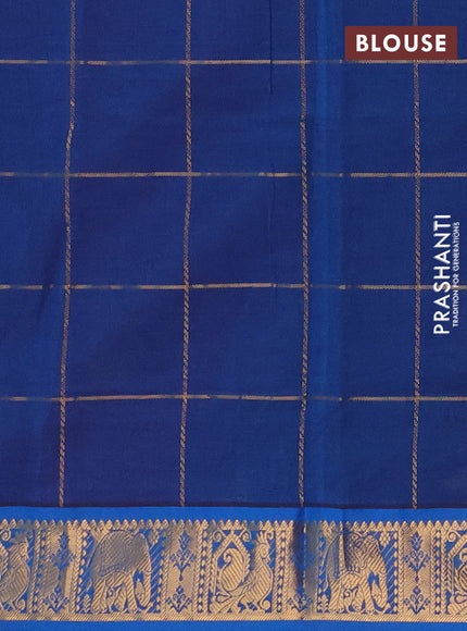 Magenta Pink & Peacock Blue Semi Silk Cotton Saree - Checks & Buttas