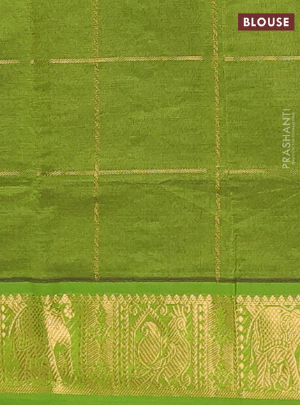 Bottle Green & Green Semi Silk Cotton Saree - Checks & Buttas