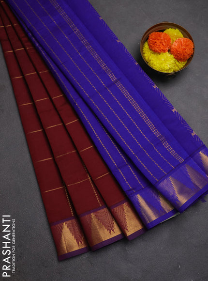 Maroon & Blue Semi Silk Cotton Saree - Checks & Buttas