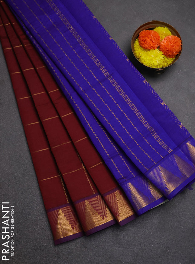 Maroon & Blue Semi Silk Cotton Saree - Checks & Buttas
