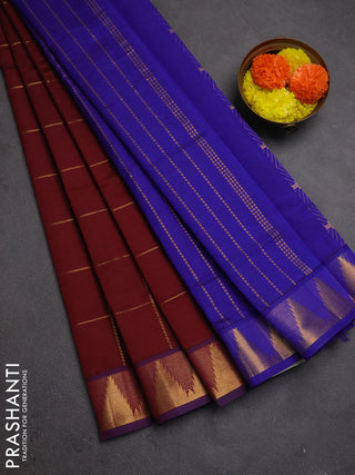 Maroon & Blue Semi Silk Cotton Saree - Checks & Buttas