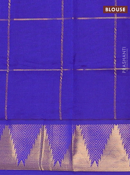 Maroon & Blue Semi Silk Cotton Saree - Checks & Buttas