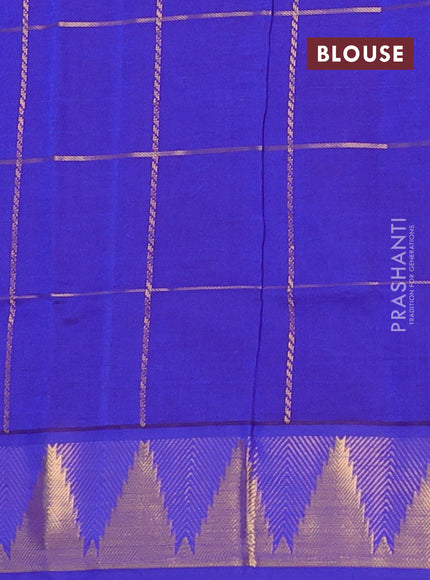 Purple & Blue Semi Silk Cotton Saree - Checks & Buttas