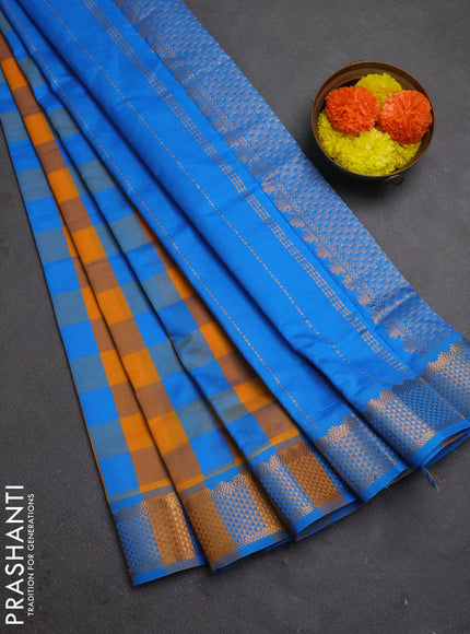 Cs Blue & Mustard Yellow Semi Silk Cotton Saree - Paalum Pazhamum Checks
