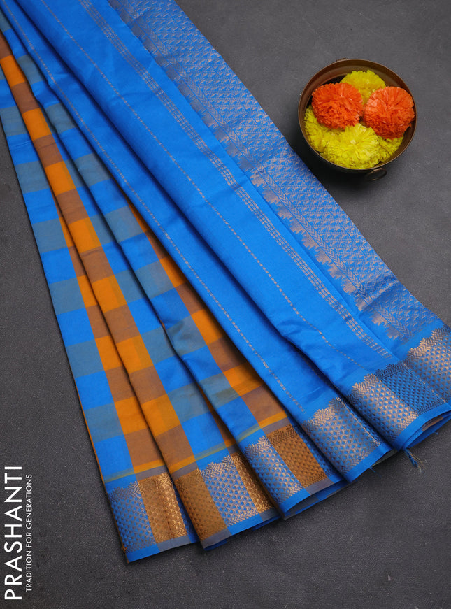 Cs Blue & Mustard Yellow Semi Silk Cotton Saree - Paalum Pazhamum Checks