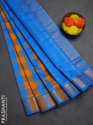 Cs Blue & Mustard Yellow Semi Silk Cotton Saree - Paalum Pazhamum Checks