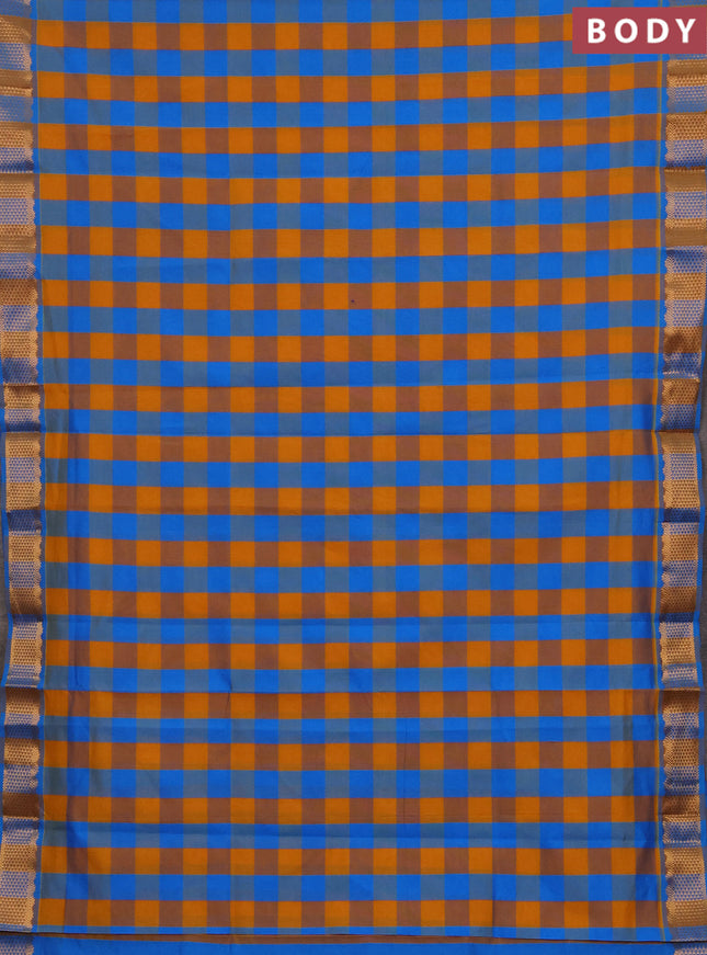 Cs Blue & Mustard Yellow Semi Silk Cotton Saree - Paalum Pazhamum Checks