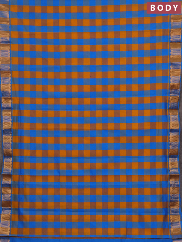 Cs Blue & Mustard Yellow Semi Silk Cotton Saree - Paalum Pazhamum Checks